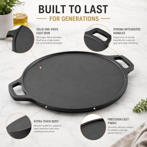 Image of GRIVAN Cast Iron Tawa for Roti & Dosa 12 Inch (30 cm) | Iron Dosa Tawa, Chapati Tawa, Uthappam Pan | Pre-Seasoned Cast Iron Cookware | Gas Stove & Induction Compatible (Black)