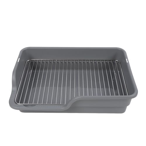 Hundeköpfchenschale flach leicht zu reinigen verschüttet Proof Edelstahl Gitter Hundetraining Toilette für kleine mittelgroße Hunde (Gray)