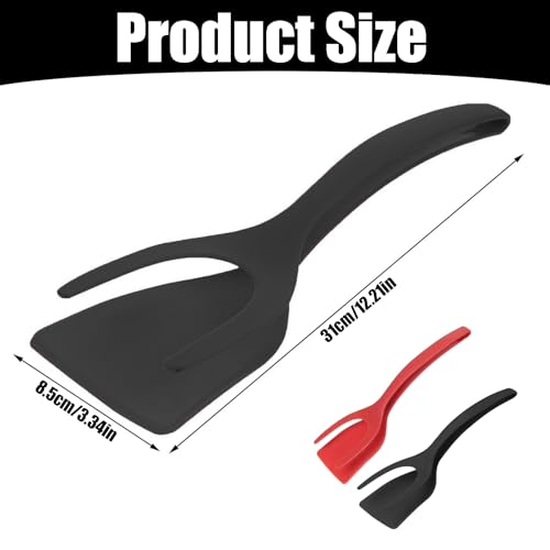 Versatile 2-in-1 Egg Flipper Spatula and Tongs - 2 PCS Non-Stick Heat-Resistant Kitchen Tools for Pancakes, Fish, and Omelets in Black and Red - Image 7