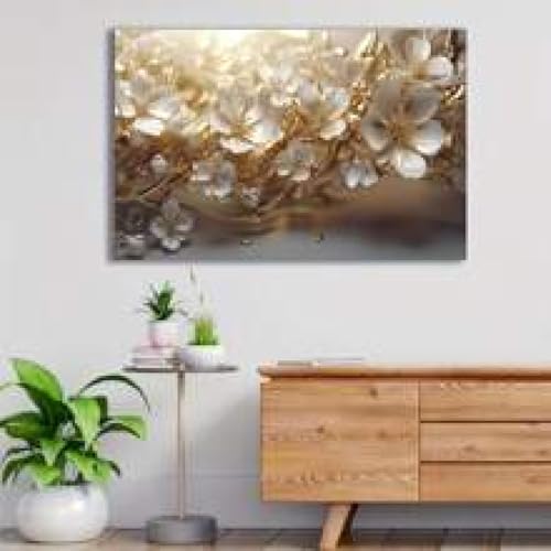 Toile de fleurs dorées décoration murale pour embellir votre bureau et café