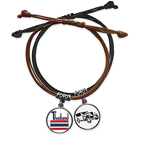 Bracelet drapeau Thaïlande bleu rouge en cuir tressé pour homme et femme