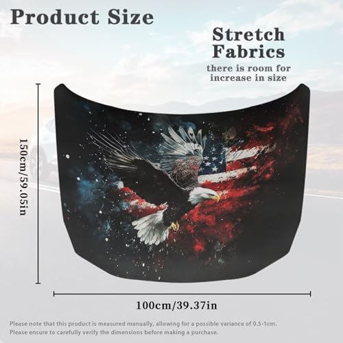 Image of Bald Eagle American Flag Design Hood Cover for Car SUV Sedan Truck, Waterproof Elastic Polyester Car Hood Protector, Automotive Exterior Decorative Accessories for Summer
