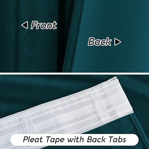 Image of RYB HOME Teal Blue Velvet Curtains 84 inches for Bedroom Living Room | Thermal Insulated, Room Darkening, Super Soft Velvet, Drapes with Pleat Tape, Dining Room Home Theater, W52 x L84, 2 Panels