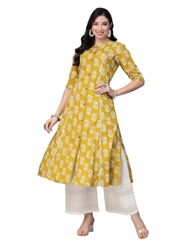 Stylum Women's Floral Printed Rayon A-Line Kurta Lime Green