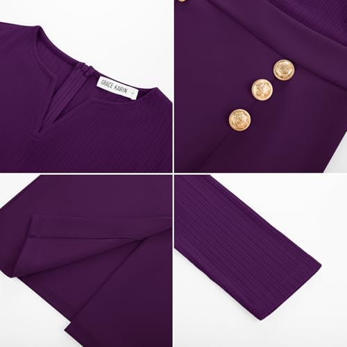 Image of GRACE KARIN Women's 2026 Fall Henly V Neck Business Work Dress Long Sleeve Bodycon Midi Elegant Office Sheath Dress
