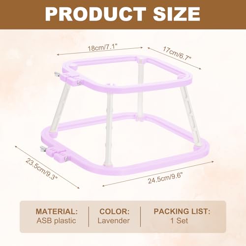 Image of PATIKIL 7.1 inch x 6.7 inch Square Embroidery Hoop Stand, Adjustable ABS Plastic Cross Stitch Stand Hands-Free 2-Tier Embroidery Hoop Holder Punch Needle Frame for Sewing Arts Needlework, Lavender