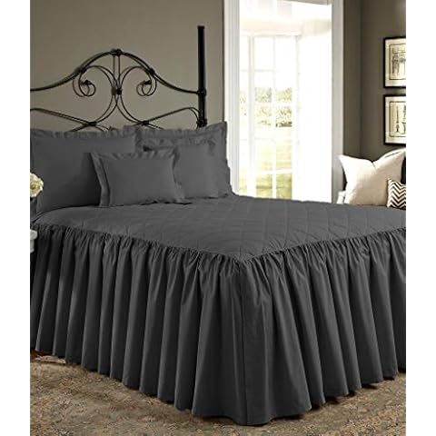 Bedding Empire 30" Drop 1 Piece Quilted Dust Ruffle Bed Skirt/Bed Spread 100% Egyptian Cotton 500 TC Gray Calking Size Cover