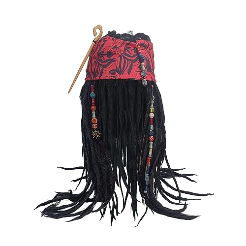 EKOCEV Captain Pirate Wig Set Beaded Bandana Dreadlock Wig Sparrow Halloween Party Men Women Cosplay Costume Accessories