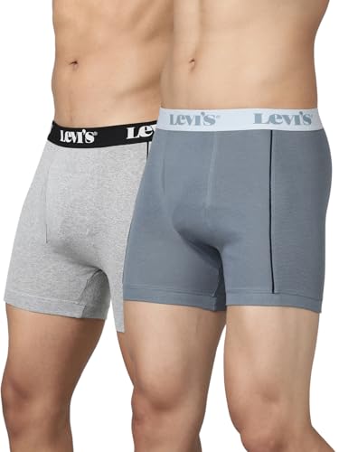 Levi's 007A Men's Pure Cotton Solid Boxer Brief - Mid Rise, Outer Elastic Waistband (Pack of 2)