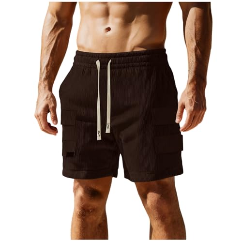 Image of Men's Casual Shorts Corduroy Elastic Waist Drawstring Summer Beach Short