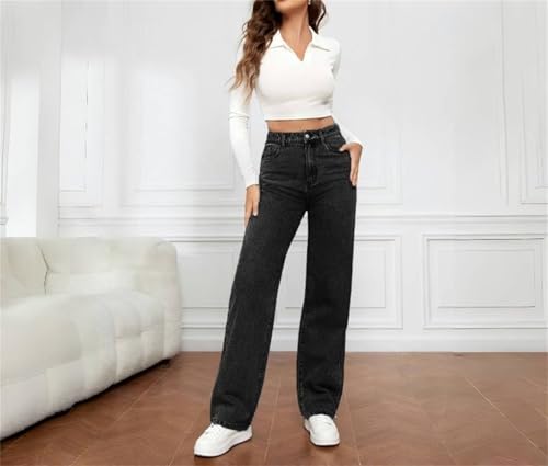 Women's Straight Leg Jeans， High Waisted Wide Leg Loose Microelastic Boyfried Denim Pants3