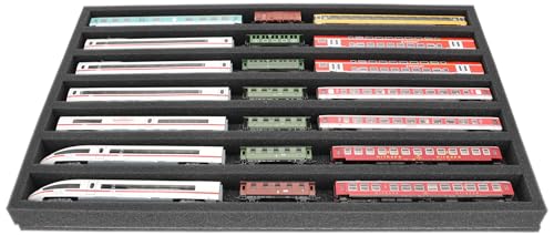 Insert mousse Feldherr échelle TT : 7 compartiments pour le stockage horizontal de vos trains