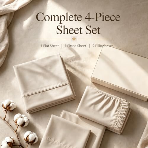 Image of MEISHANG 1000TC Egyptian Cotton Sheets King, 18-24 inch Extra Deep Pocket | 1000TC Egyptian Cotton Sheets, Sateen Weave, Ultra Soft & Breathable, OEKO-TEX Certified
