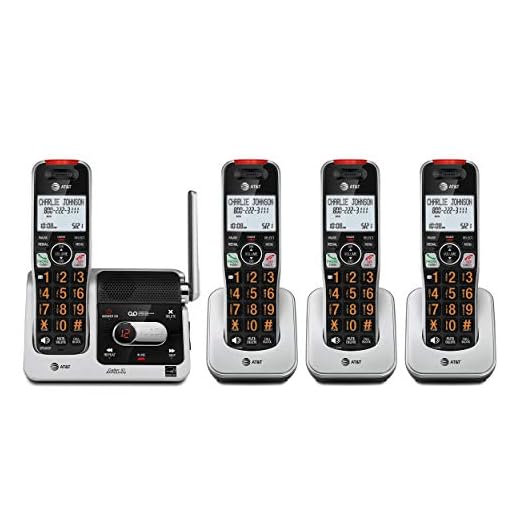AT&T BL102-4 DECT 6.0 4-Handset Cordless Phone for Home with Answering Machine, Call Blocking, Caller ID Announcer, Audio Assist, Intercom, and Unsurpassed Range, Silver/Black