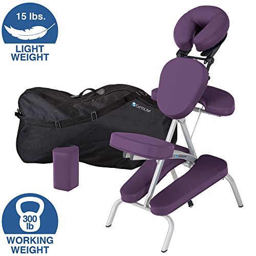 Earthlite Portable Massage Chair Package Vortex - Portable, Compact, Strong And Lightweight Incl. Carry Case, Sternum Pad & Strap (15Lbs), Amethyst #TOP5