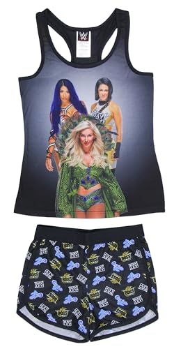 INTIMO WWE Girls' Sasha Banks Bayley Charlotte Flair Tank Short Pajama Set