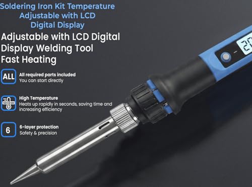 Image of Soldering Iron Kit, 80W LCD Digital Soldering Iron Set, Solder Wire, Stand, Rosin Paste Flux, Multimeter, Fast Heating, Desoldering Electronic Repair DIY Hobby