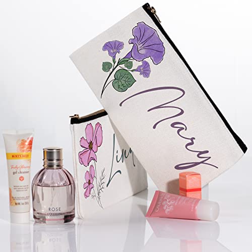Personalized Personalized Makeup Bag For Woman, With Name And Birth Flower, Travel Makeup Pouch, Cosmetic Bag, Makeup Pouch, Toiletry Bag, Makeup Bags For Women And Girls (Large - 9.5X6) #TOP2
