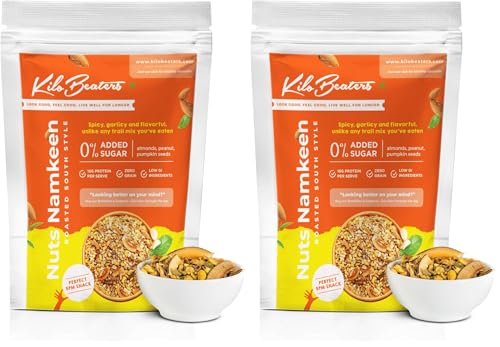Image of KILOBEATERS Zero Sugar Roasted South Indian Style Nuts Namkeen Healthy Mixture Snacks for Diet, Zero Preservative - 400 g (Pack of 2)