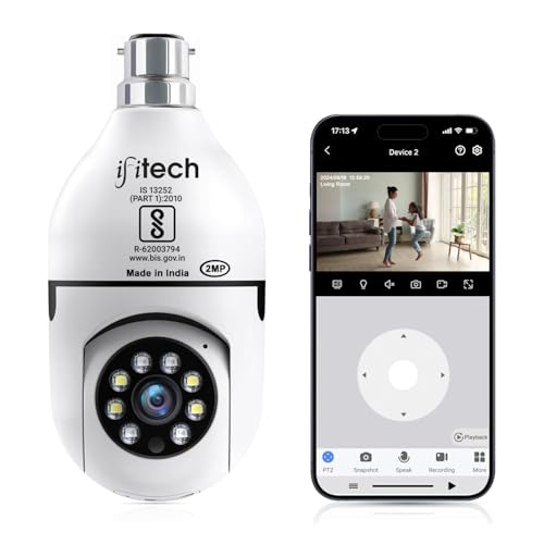 Image of IFITech 1080p (2MP) HD Smart Wi-Fi CCTV Home Security Camera | Indoor 360 Smart CCTV Camera | Bulb Camera | 256GB SD Card Support (Not Included) | Perfect for Home, Office Monitoring [2025 Model]