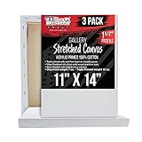 U.S. Art Supply Medium Stretched Canvas for Painting 11x14 inch Gallery Depth 1-1/2' Profile, 3-Pack - 12oz Acrylic Gesso Triple Primed, Professional Artist Quality, 100% Cotton - Oil, Pouring Paint