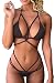 QINSEN Woman's Summer Sexy 2 Pieces Bikini Criss Cross Beachwear Set Black S