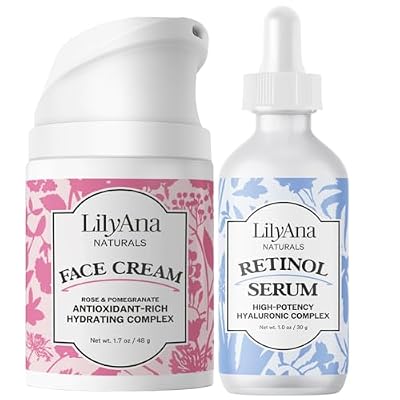 مجموعة كريم الوجه LilyAna Naturals بحجم 1.7 أونصة ومصل الريتينول بحجم 1 أونصة