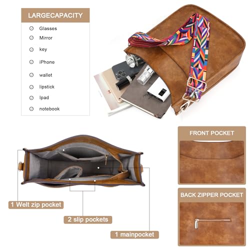 Image of HKCLUF Crossbody Bag for Women Vegan Leather Hobo Handbags Guitar Strap Purse Shoulder Bucket Bag with 2PCS Adjustable Straps