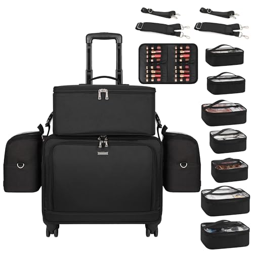 Rolling Makeup Bag Professional Makeup Artist Bags 4 in 1 Rolling...