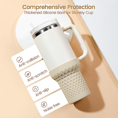 Image of Silicone Boot for Stanley, Cup Bottom Protector Sleeve, Water Cup Accessories for Stanley Quencher H2.0 FlowState Tumbler 20oz /20oz /30oz /Stanley Adventure Quencher Tumbler 24oz (Cream)