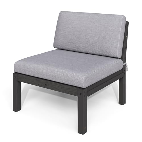 Image of Modular Outdoor Patio Furniture Armless Seat, HIPS All-Weather Outdoor Sectional Sofa with High-Density Thick Cushions, Easy Side Interlock, Patio Seat for Backyard, Balcony, Deck (Black)
