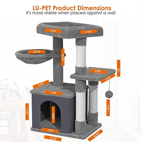 Cat Tree Cat Tower For Indoor Cats 30In, Cat Condo With Scratching Post, Cat Tree For Large Cat With Plush Perches, Hammock, Cat Tree Stand For Kitten With Dangling Ball, Platform, Cat Climbing Tower #TOP5