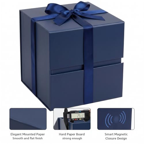 Image of Navy Blue Gift Box for Groomsmen with Magnetic Lid, 10.2 inchx10.2 inchx10.2 inch