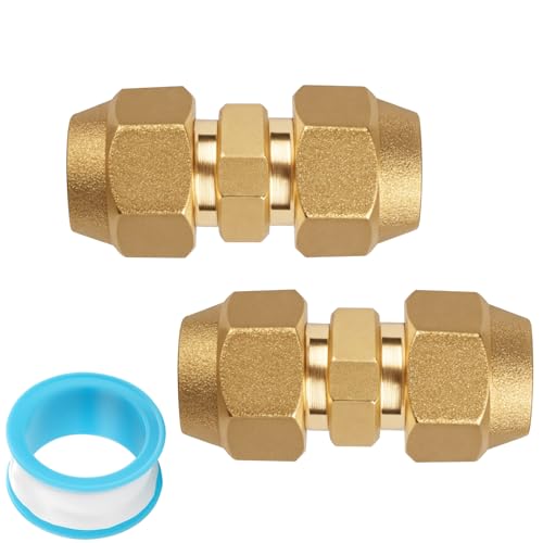 SRunDe 2 Piezas Union Tubo Aire Acondicionado con Cinta Teflón 3/8 Conector Boquillas Dobles Para Tubos de Cobre de Latón Racores Empalme Accesorios para Reparación de Tuberías de Sistemas Split
