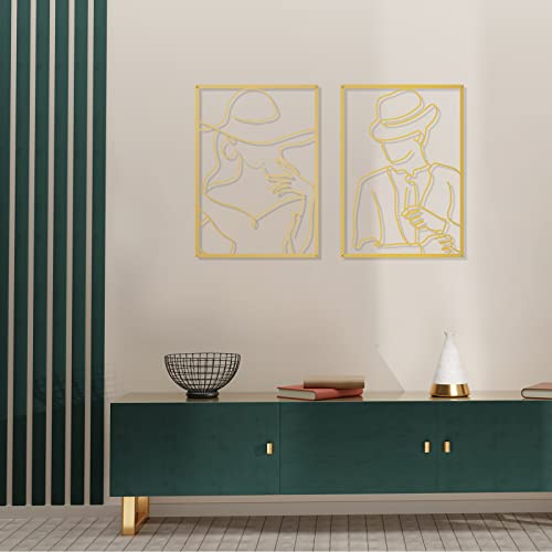 Acetiamin 2 Packs Gold Wall Art Décor, Modern Abstract Male And Female Single Line Wall Sculptures, Body Shape Metal Wall Art, Minimalist Home Decor For Bedroom, Living Room, Kitchen #TOP4