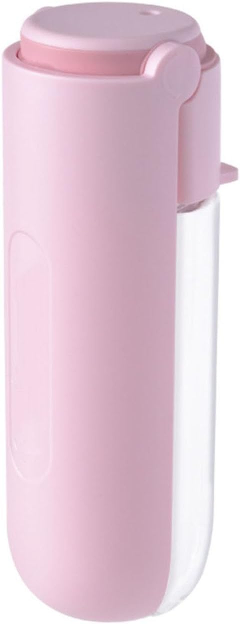 Portable Dog Water Bottle Portable 420ml for Walking Hiking Foldable Travelling Pet Water Bottle for Dogs Leak Proof Rotatable Trough Food Grade Material(Pink 420ml)