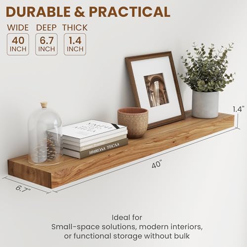 Image of Fun Memories 40 inch Wall Mounted Floating Shelves, Natural Elm Wood, 1 Pack