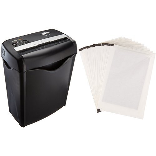 AmazonBasics 6-Sheet Cross-Cut Paper Shredder and Shredder Sharpening & Lubricant Sheets (Pack of 12) Bundle