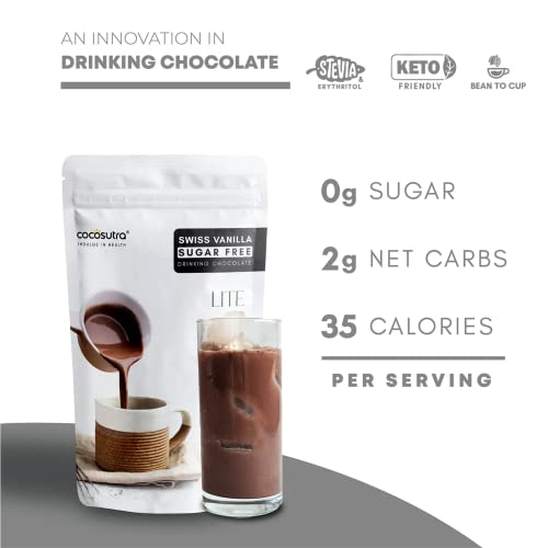 Image of COCOSUTRA Sugar-Free Swiss Vanilla Drinking Chocolate Mix | 200g | Zero Sugar, Low Carb, Keto-Friendly, Vegan | Stevia & Erythritol Sweetened | Serve hot & cold | 10 cups (Pack of 3)