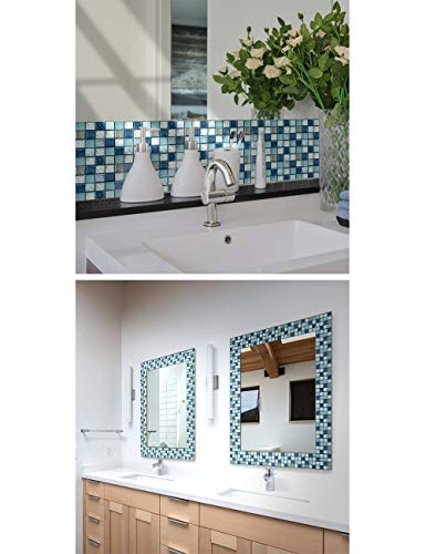 FBBULES 20PCS Fliesenaufkleber PVC, Fliesen Klebefolie Selbstklebend Wasserdicht Fliesensticker für Küche Badezimmer Fliesendekor Wandaufkleber Mosaikstil Blau (10x10 cm/4x4 Zoll)