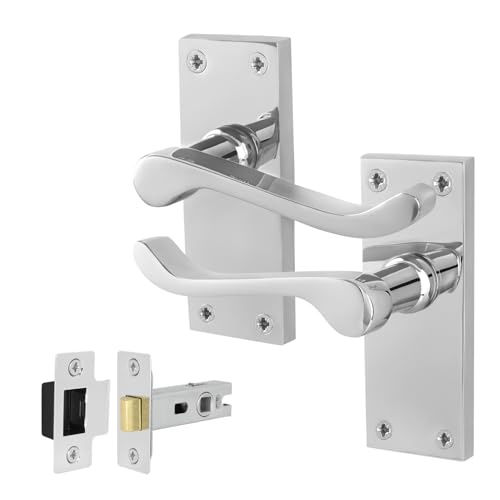 EAI Chrome Victorian Scroll Latch Handle Set, 1 Pair Polished Chrome Internal Lever Door Handles on Backplate and Latch 64mm