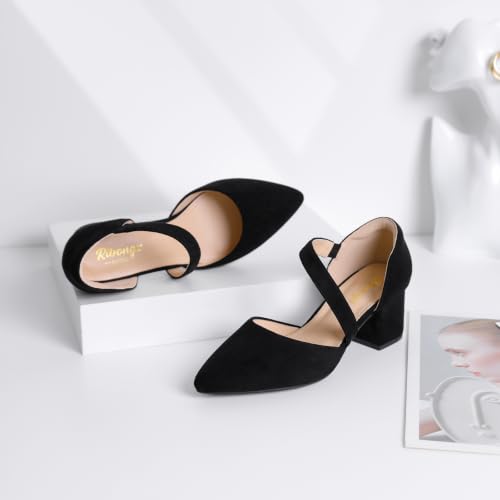Image of RIBONGZ Kitten Heels for Women Closed Toe Comfortable Low Heels Pointed Toe Sexy Slip on Pumps Bridal Party Dressy Shoes