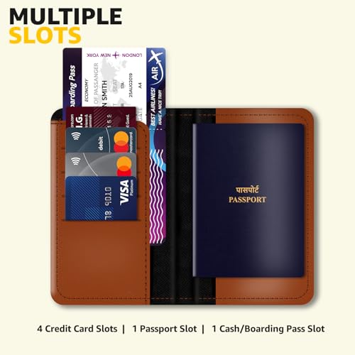 Mekhush Personalized Printed Leather Passport Cover with Customised Name | Printed Travel Quote on Passport Holder (Design 03, Tan) 2 41uJDD3L7OL