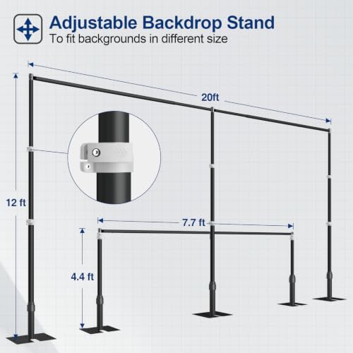 Image of EMART Backdrop Stand Heavy Duty 12x20Ft Adjustable Pipe and Drape Kit-Black