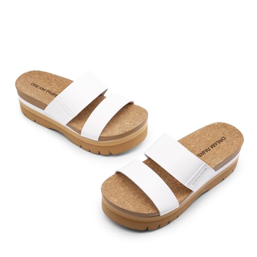 DREAM PAIRS DREAM PAIRS Women's Platform Slides Sandals Comfortable Arch Support Two Strap Slip On Fashion Beach Wedge Sandals,Size 9,White,DWUMSS2533