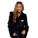 Style It Up Personalised Womens Ladies Dressing Gown Shimmer Fleece Plush Velvet Hooded Robe (Black, 12-14) - Image 2