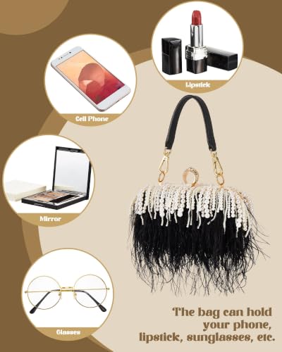 Image of Tessco for you Ostrich Feather Purse for Women | Sewn with Natural Ostrich Feather,Exquisite for Small Items, Fit for All Kinds of Grand Parties, A Ideal Gift for Partners