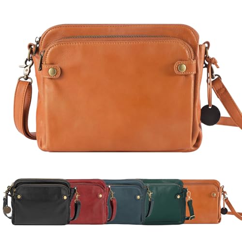 Crossbody Leather Shoulder Bags and Clutches, Women's Crossbody Handbags with Adjustable Strap, Multiple Compartments
