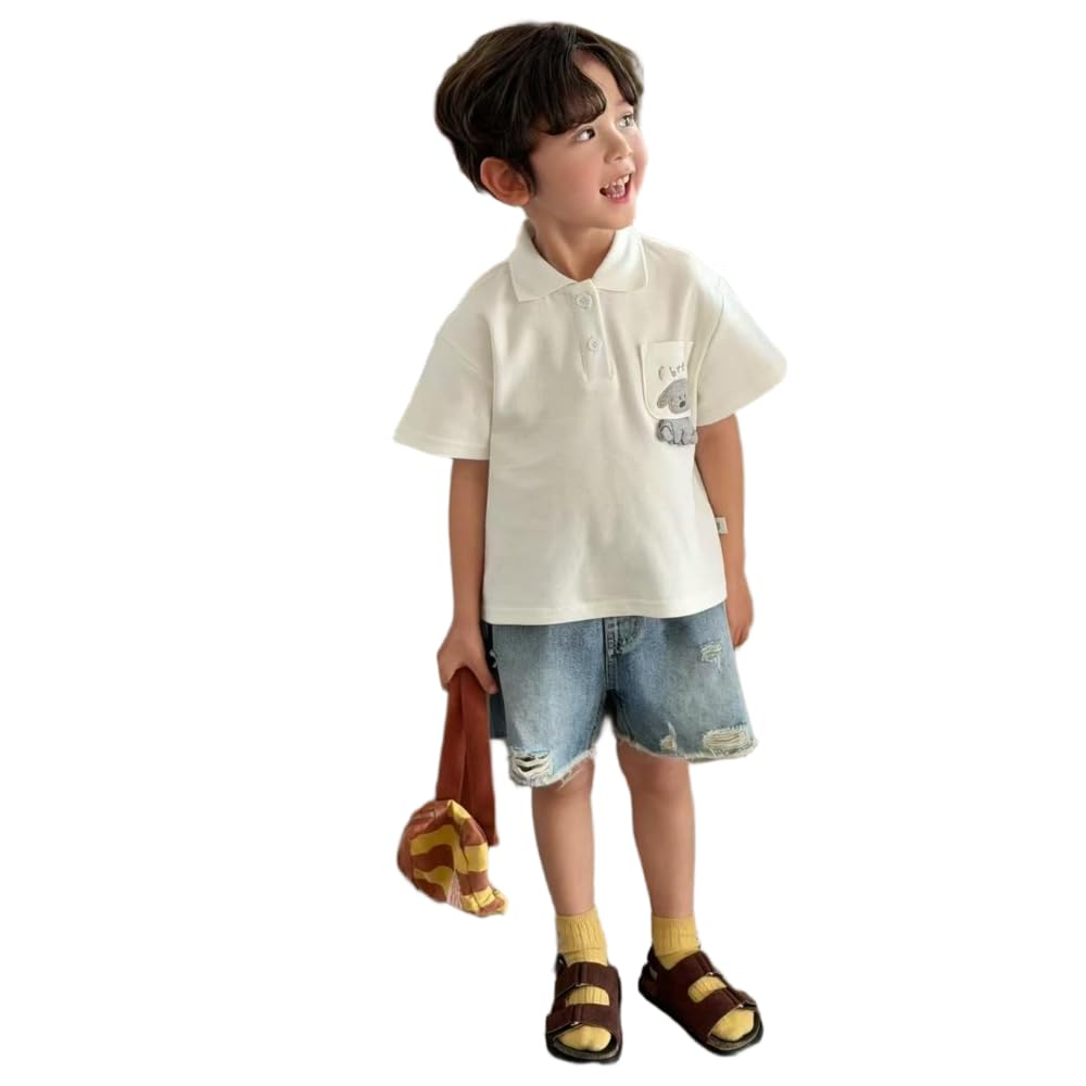 CYBHSM - Polo de manga corta para niños de verano de color liso con dibujos animados