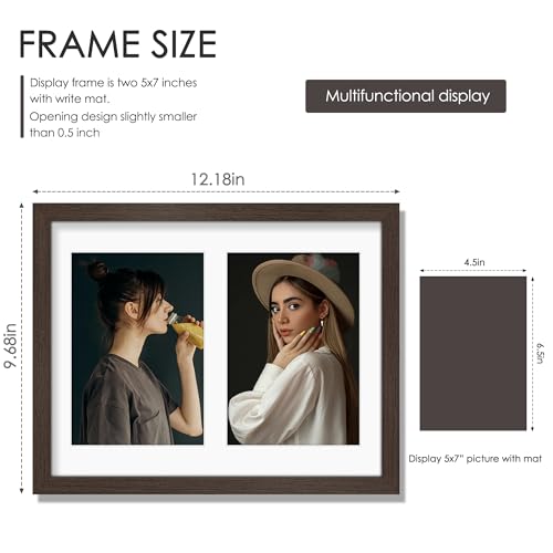Image of DUENPY 8.5x11 Double 5x7 Picture Frame Double Picture Frame Displays Two 5x7 inch Photos Available Horizontal Wall Mounting Display and Vertical Walnut